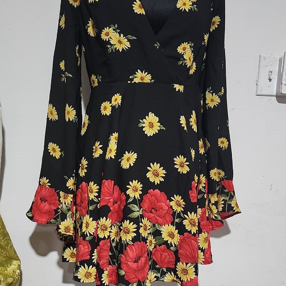 Forever 21 Black Dress with Red and Yellow Floral Design